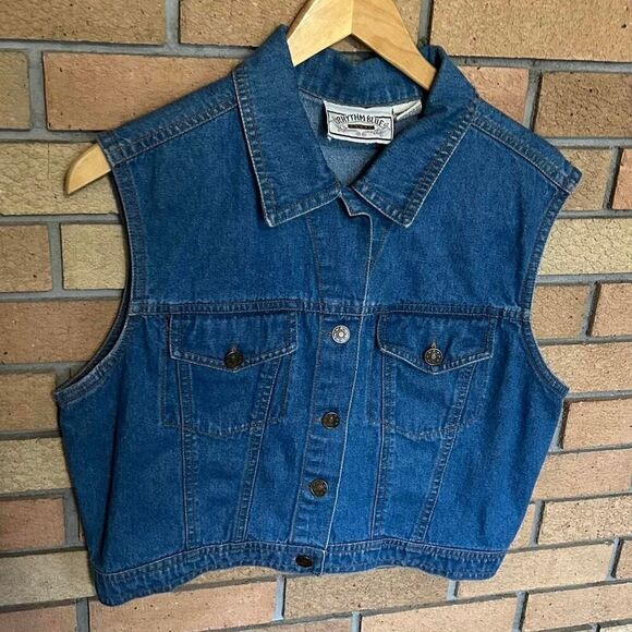 Vintage Rhythm Blue Denim Vest With Painted Horse Design Y2K Western Size Medium - Picture 2 of 6